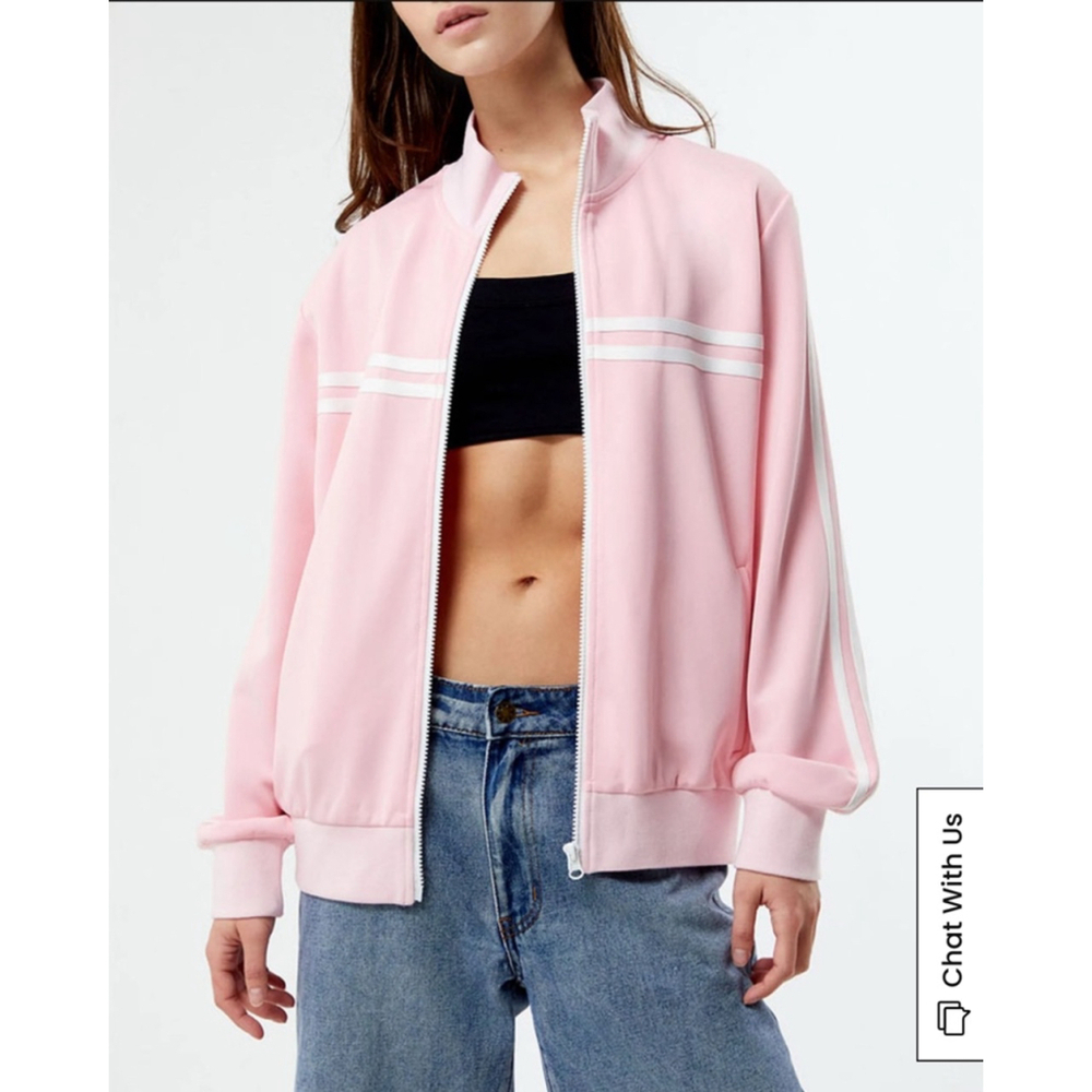 PACSUN womens pink and white stripe mock neck track jacket